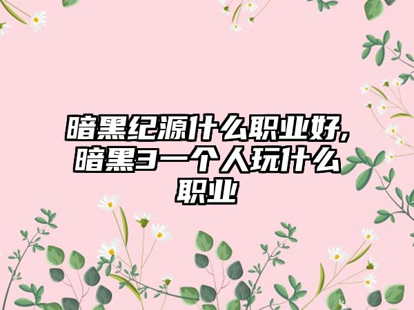 暗黑纪源什么职业好,暗黑3一个人玩什么职业