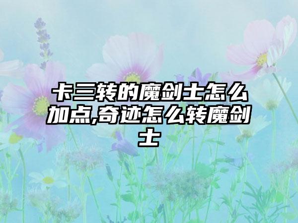卡三转的魔剑士怎么加点,奇迹怎么转魔剑士