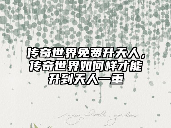 传奇世界免费升天人，传奇世界如何样才能升到天人一重