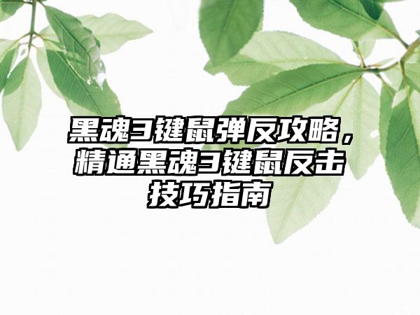 黑魂3键鼠弹反攻略，精通黑魂3键鼠反击技巧指南