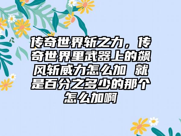 传奇世界斩之力，传奇世界里武器上的飙风斩威力怎么加 就是百分之多少的那个怎么加啊