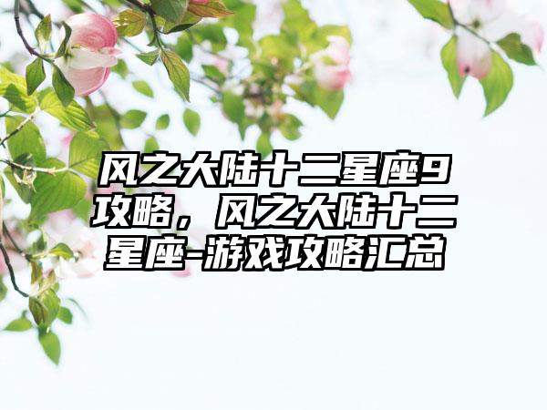 风之大陆十二星座9攻略，风之大陆十二星座-游戏攻略汇总