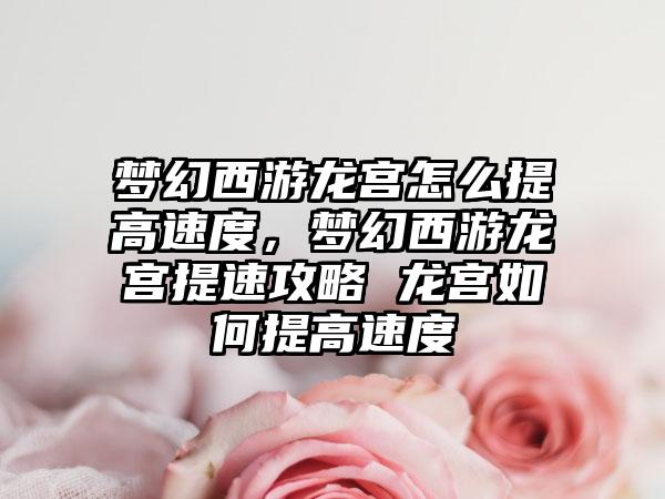 梦幻西游龙宫怎么提高速度，梦幻西游龙宫提速攻略 龙宫如何提高速度