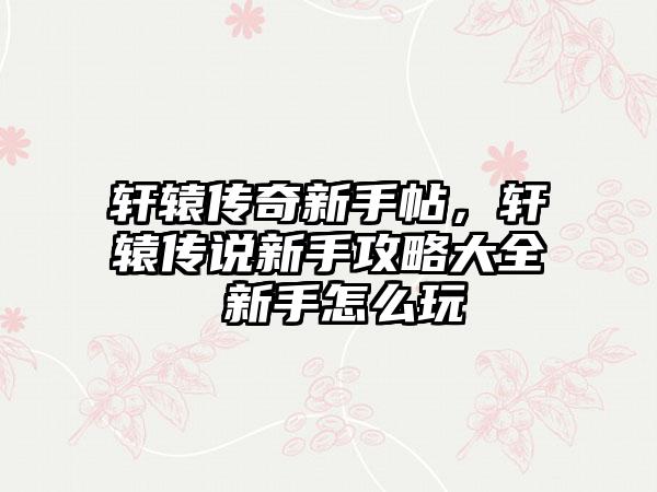 轩辕传奇新手帖，轩辕传说新手攻略大全 新手怎么玩
