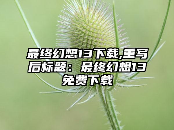 最终幻想13下载,重写后标题：最终幻想13免费下载