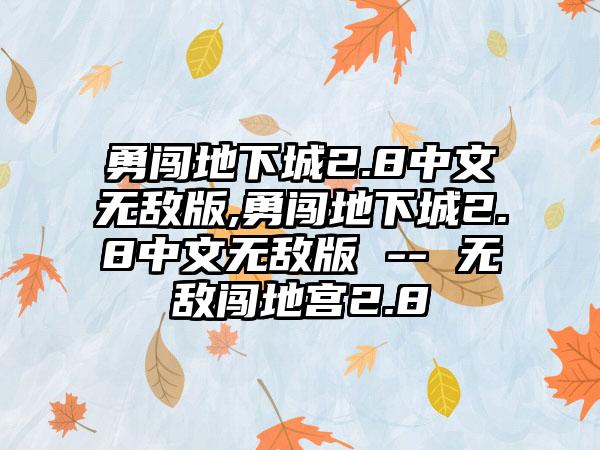 勇闯地下城2.8中文无敌版,勇闯地下城2.8中文无敌版 -- 无敌闯地宫2.8