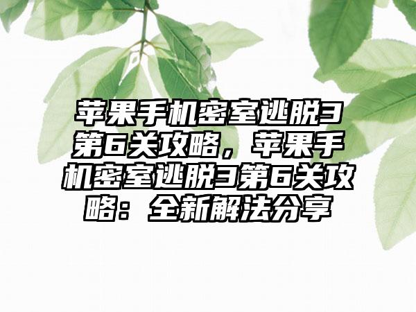 苹果手机密室逃脱3第6关攻略，苹果手机密室逃脱3第6关攻略：全新解法分享