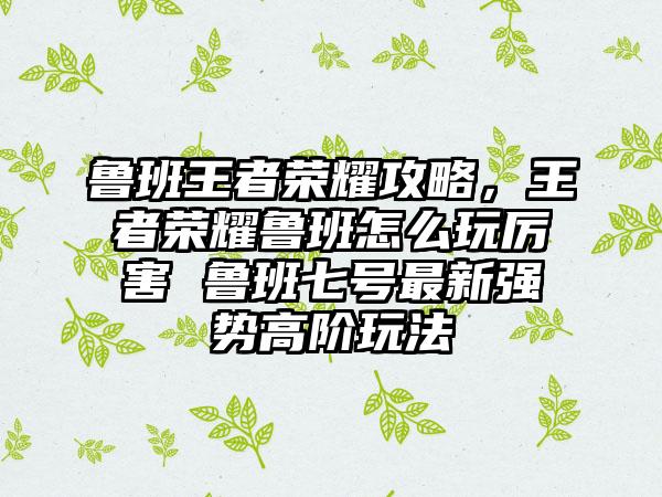 鲁班王者荣耀攻略，王者荣耀鲁班怎么玩厉害 鲁班七号最新强势高阶玩法