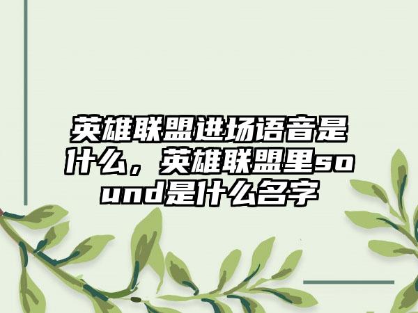 英雄联盟进场语音是什么，英雄联盟里sound是什么名字