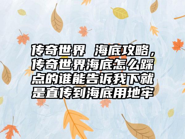 传奇世界 海底攻略，传奇世界海底怎么踩点的谁能告诉我下就是直传到海底用地牢
