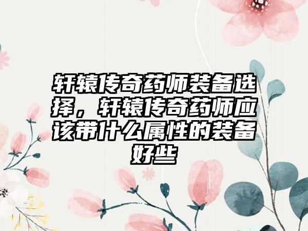 轩辕传奇药师装备选择，轩辕传奇药师应该带什么属性的装备好些