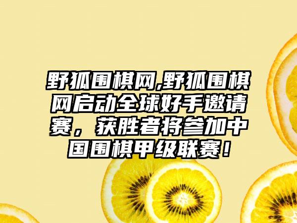 野狐围棋网,野狐围棋网启动全球好手邀请赛，获胜者将参加中国围棋甲级联赛！