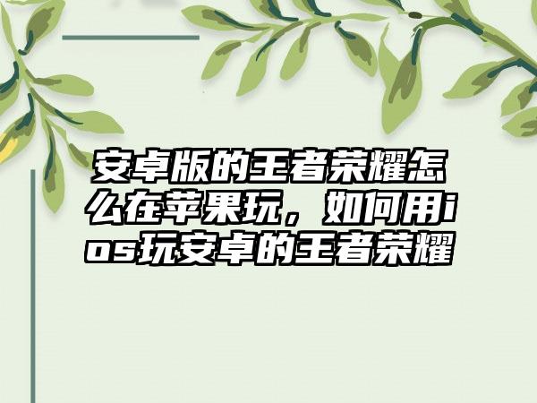 安卓版的王者荣耀怎么在苹果玩，如何用ios玩安卓的王者荣耀