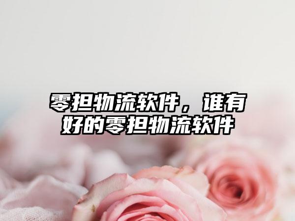 零担物流软件，谁有好的零担物流软件