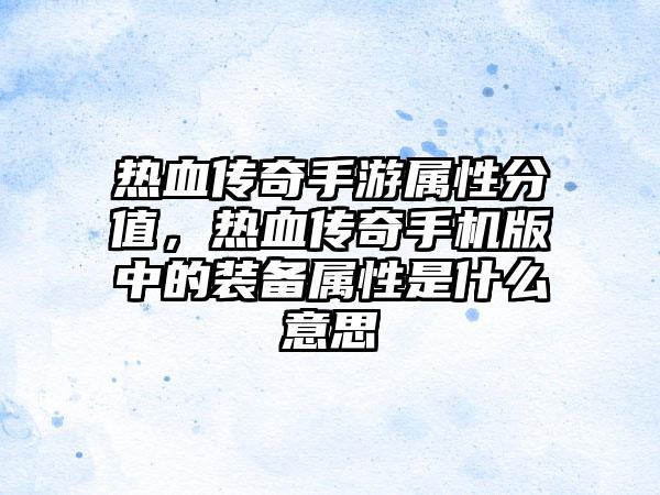 热血传奇手游属性分值，热血传奇手机版中的装备属性是什么意思