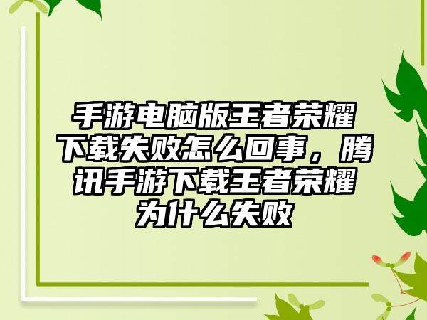 手游电脑版王者荣耀下载失败怎么回事，腾讯手游下载王者荣耀为什么失败