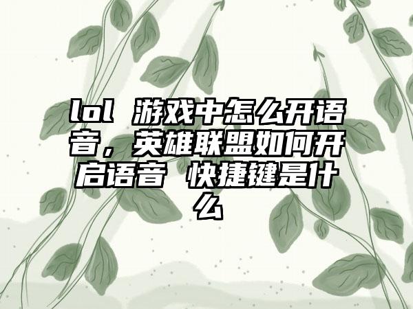 lol 游戏中怎么开语音，英雄联盟如何开启语音 快捷键是什么
