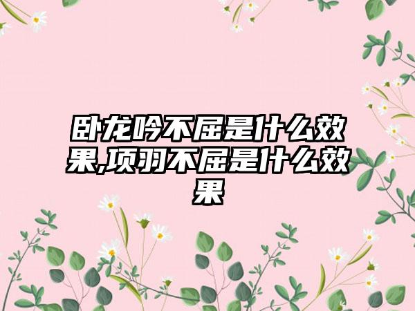 卧龙吟不屈是什么效果,项羽不屈是什么效果
