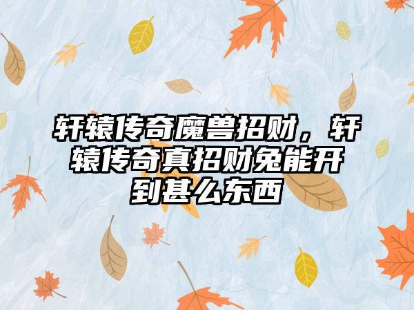 轩辕传奇魔兽招财，轩辕传奇真招财兔能开到甚么东西
