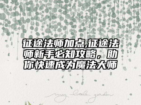 征途法师加点,征途法师新手必知攻略，助你快速成为魔法大师