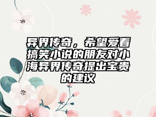 异界传奇，希望爱看搞笑小说的朋友对小海异界传奇提出宝贵的建议