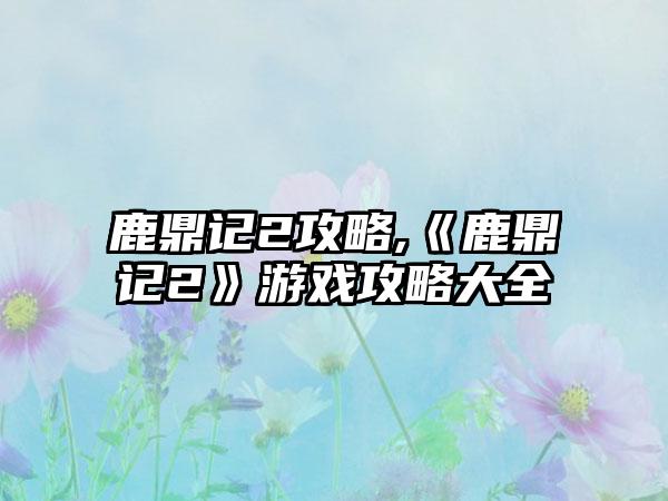 鹿鼎记2攻略,《鹿鼎记2》游戏攻略大全