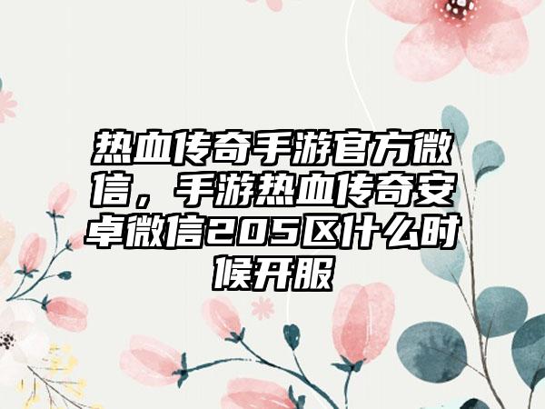 热血传奇手游官方微信，手游热血传奇安卓微信205区什么时候开服