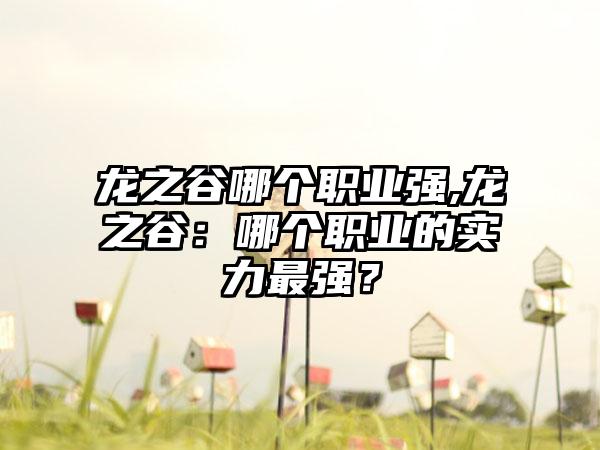 龙之谷哪个职业强,龙之谷：哪个职业的实力最强？