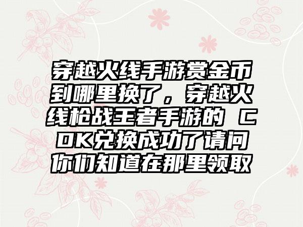 穿越火线手游赏金币到哪里换了，穿越火线枪战王者手游的 CDK兑换成功了请问你们知道在那里领取