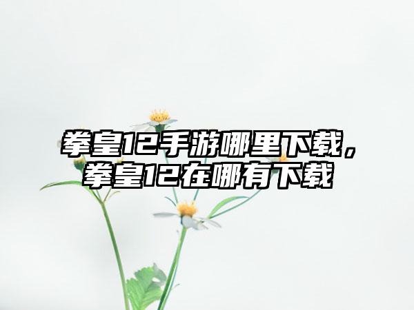 拳皇12手游哪里下载，拳皇12在哪有下载