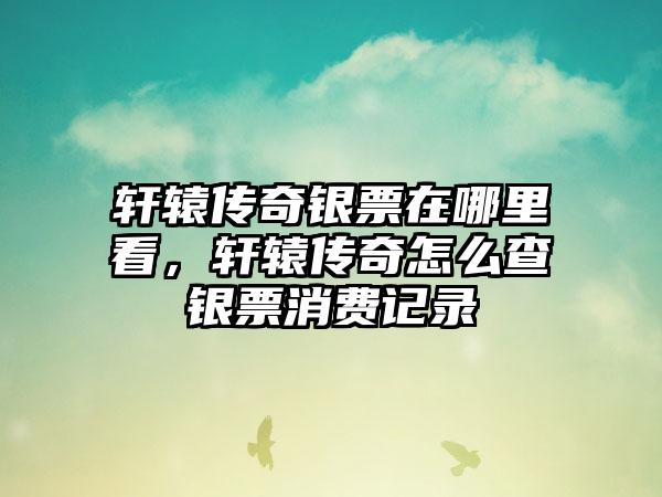 轩辕传奇银票在哪里看，轩辕传奇怎么查银票消费记录