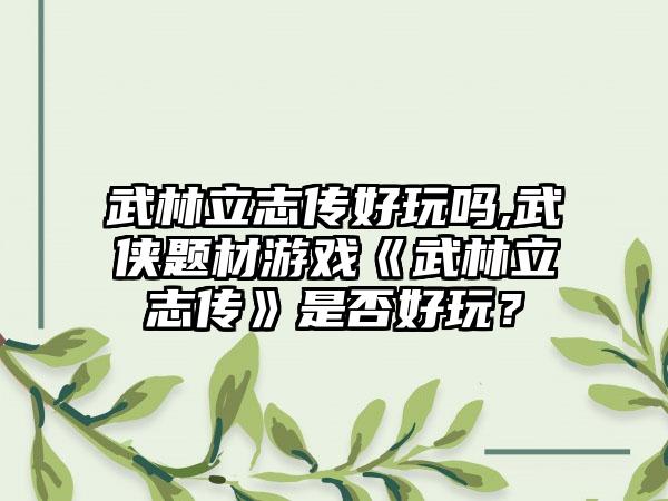 武林立志传好玩吗,武侠题材游戏《武林立志传》是否好玩？
