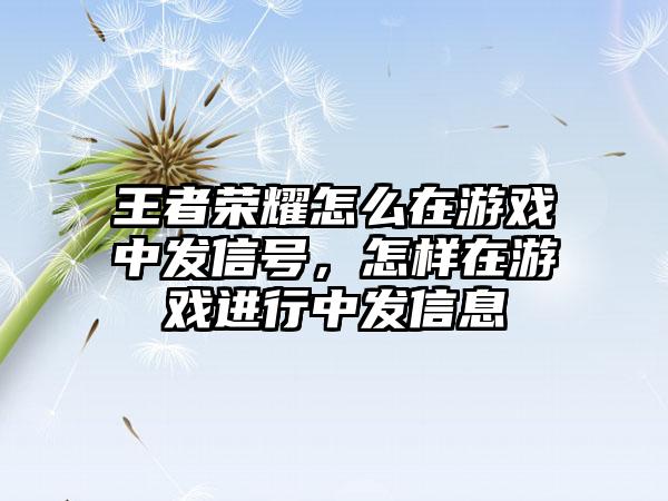 王者荣耀怎么在游戏中发信号，怎样在游戏进行中发信息