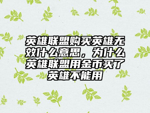 英雄联盟购买英雄无效什么意思，为什么英雄联盟用金币买了英雄不能用