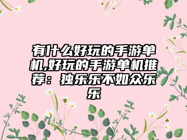 有什么好玩的手游单机,好玩的手游单机推荐：独乐乐不如众乐乐
