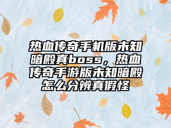 热血传奇手机版未知暗殿真boss，热血传奇手游版未知暗殿怎么分辨真假怪
