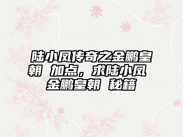 陆小凤传奇之金鹏皇朝 加点，求陆小凤 金鹏皇朝 秘籍