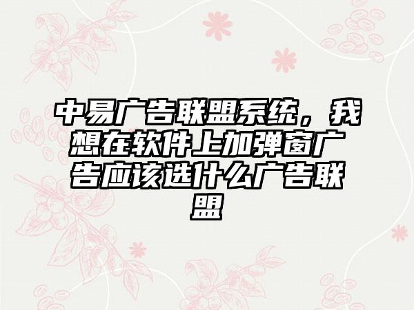 中易广告联盟系统，我想在软件上加弹窗广告应该选什么广告联盟