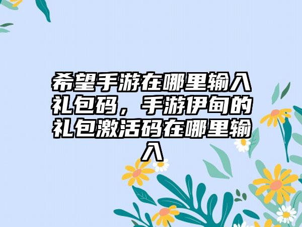 希望手游在哪里输入礼包码，手游伊甸的礼包激活码在哪里输入