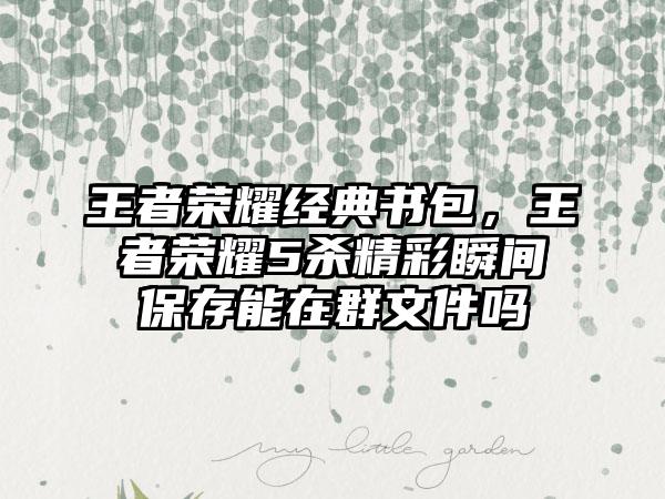 王者荣耀经典书包，王者荣耀5杀精彩瞬间保存能在群文件吗