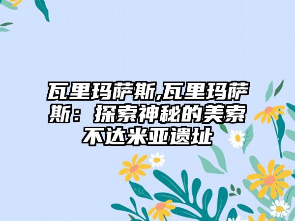 瓦里玛萨斯,瓦里玛萨斯：探索神秘的美索不达米亚遗址
