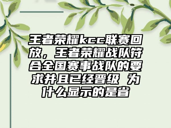 王者荣耀kcc联赛回放，王者荣耀战队符合全国赛事战队的要求并且已经晋级 为什么显示的是省
