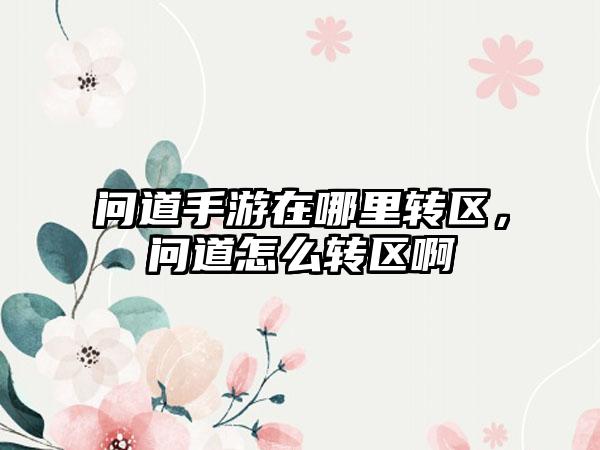 问道手游在哪里转区，问道怎么转区啊