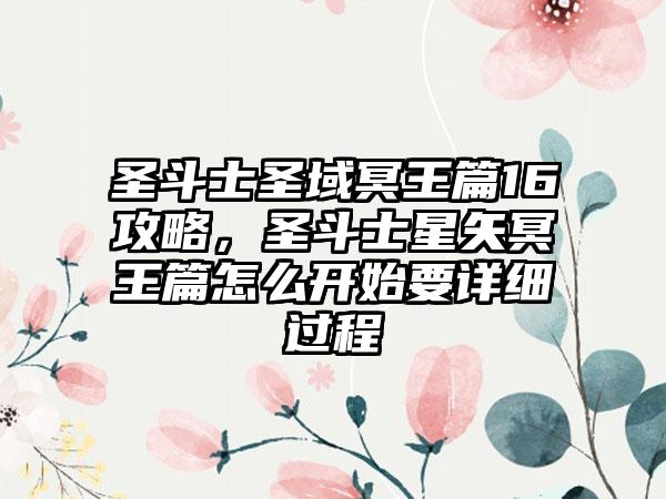 圣斗士圣域冥王篇16攻略，圣斗士星矢冥王篇怎么开始要详细过程
