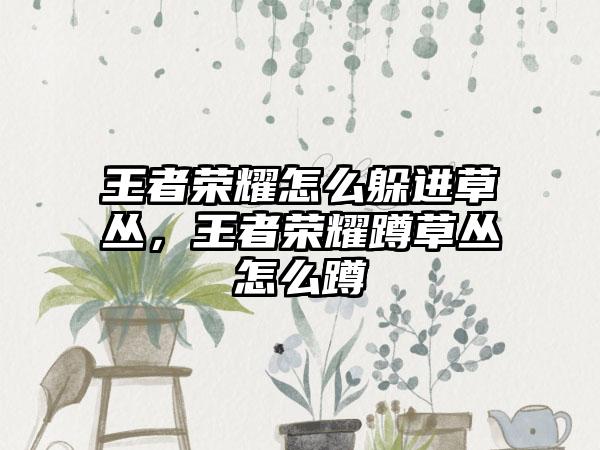 王者荣耀怎么躲进草丛，王者荣耀蹲草丛怎么蹲