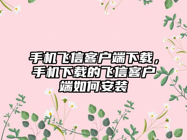 手机飞信客户端下载，手机下载的飞信客户端如何安装
