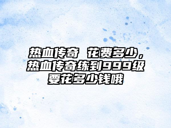 热血传奇 花费多少，热血传奇练到999级要花多少钱哦