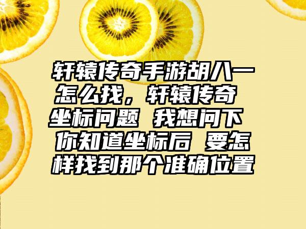 轩辕传奇手游胡八一怎么找，轩辕传奇 坐标问题 我想问下 你知道坐标后 要怎样找到那个准确位置