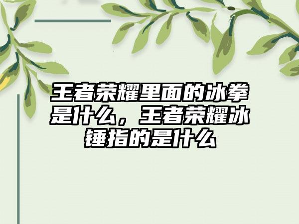王者荣耀里面的冰拳是什么，王者荣耀冰锤指的是什么