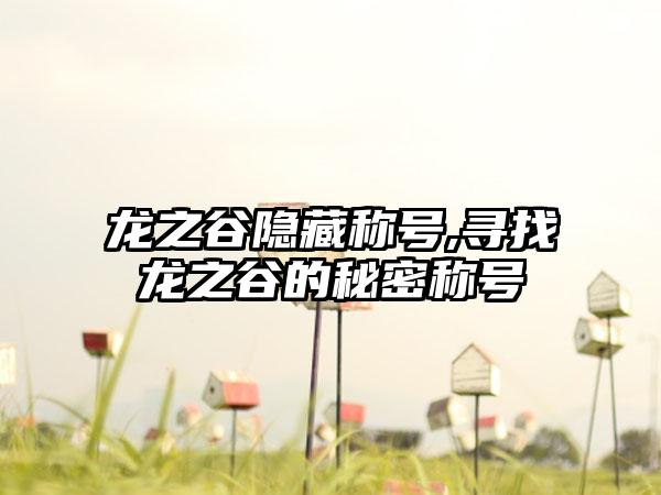 龙之谷隐藏称号,寻找龙之谷的秘密称号